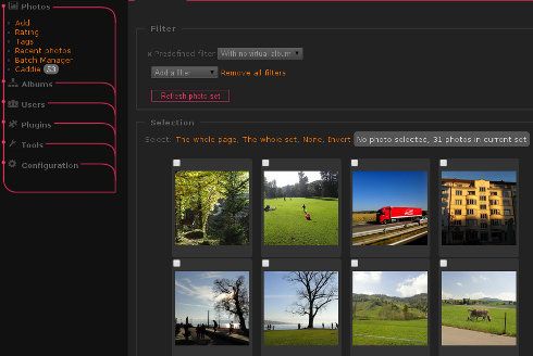 Screenshot of Piwigo assigning virtual albums